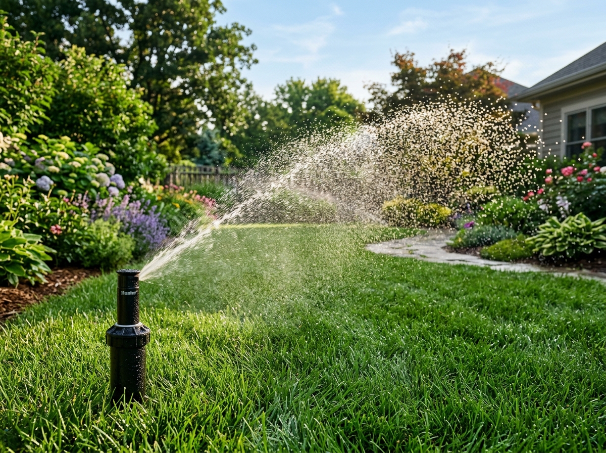 Lawn sprinkler system watering grass